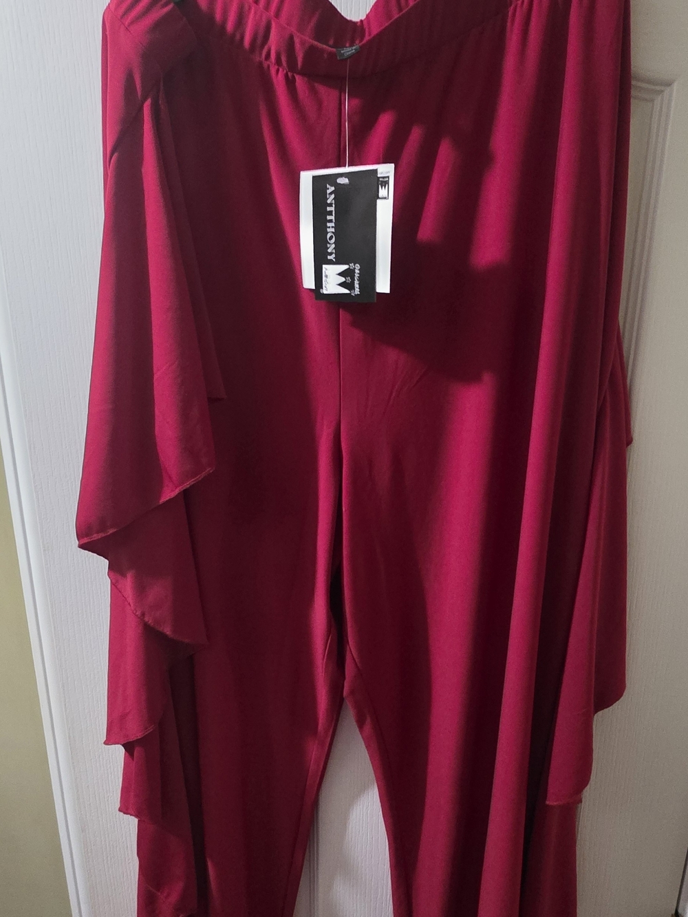 Antthony Wine Red Ruffle Wide-Leg  Pants